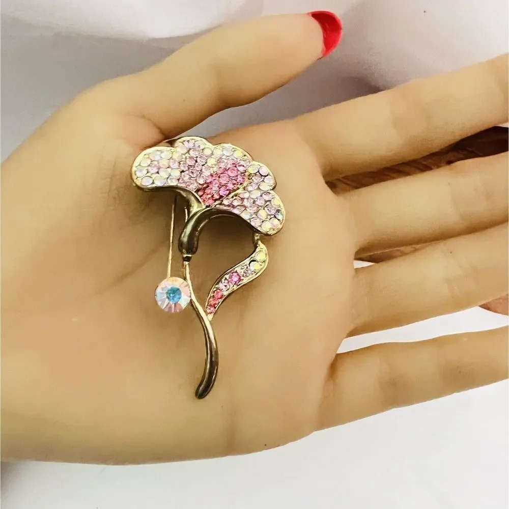 Vintage PAVE Brooch Exceptional CALLA LILY Pink Aurora Borealis AB Rhinestones